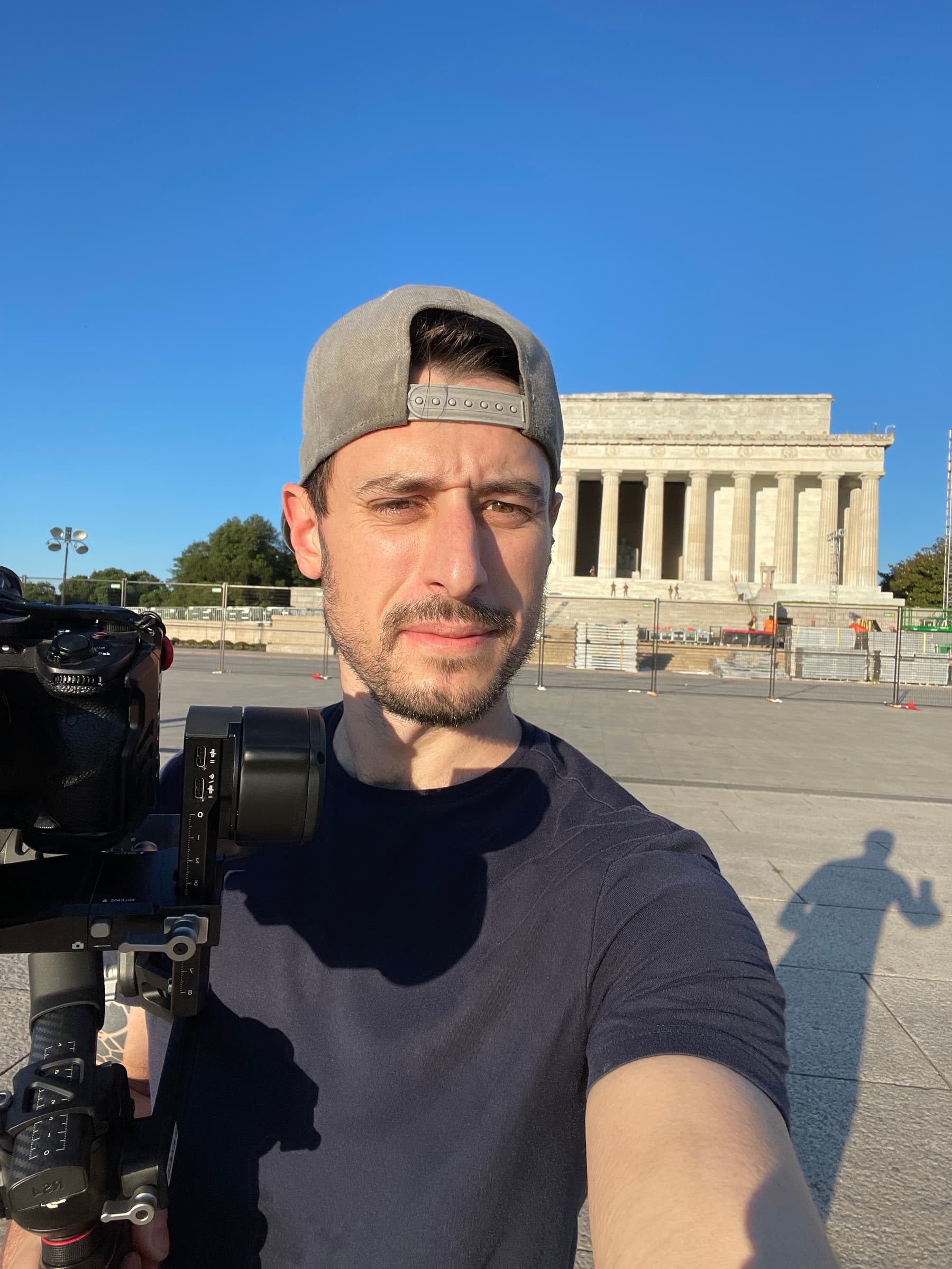 Garrett with a gimbal rig at the Lincoln Memorial