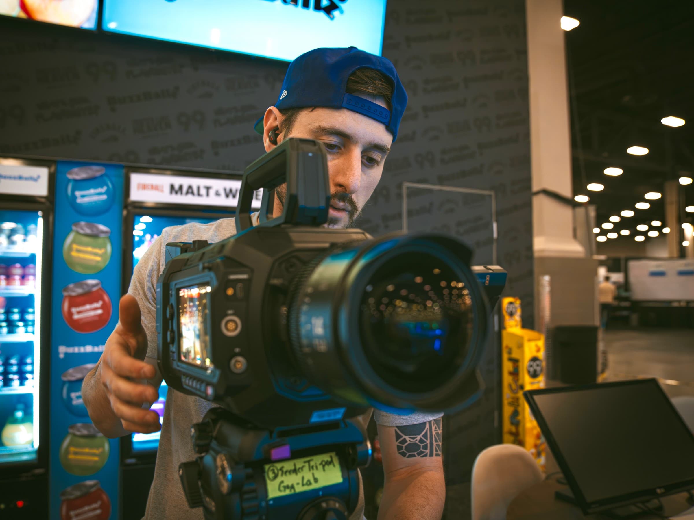 Garrett framing up on a Blackmagic URSA on an expo floor