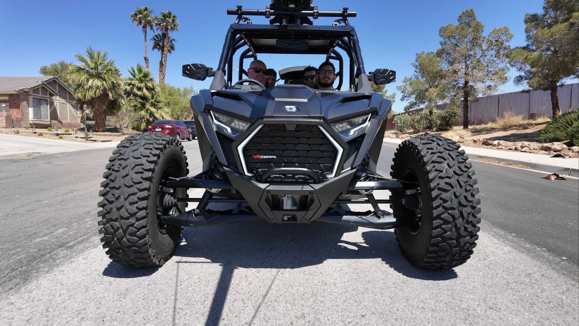 Off-road buggy head-on in the street